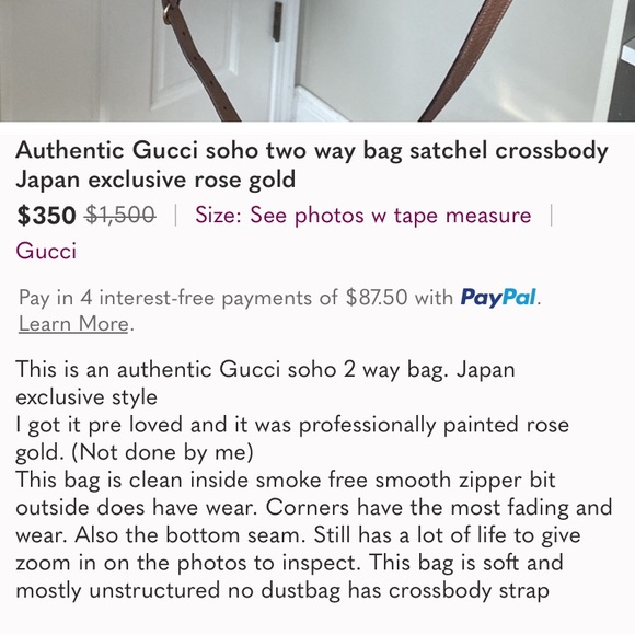 Authentic Gucci soho two way bag satchel crossbody Japan exclusive rose gold. - Picture 16 of 16